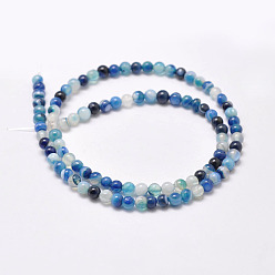 Dodger Blue Natural Striped Agate/Banded Agate Bead Strands, Dyed & Heated, Round, Grade A, Dodger Blue, 4mm, Hole: 0.5mm, about 93pcs/strand, 14.7 inch(375mm)