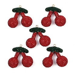 Вишня Подвески из сплава глины со стразами, вишня, 46.5x50x16 мм, отверстие : 2.5 мм