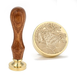 Sailboat Brass Retro Wax Sealing Stamp, with Wooden Handle for Post Decoration DIY Card Making, Sailboat Pattern, 90x25.5mm