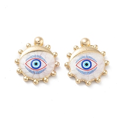 Red Rack Plating Alloy Enamel Pendants, with Resin, Sun with Evil Eye Charm, Cadmium Free & Nickel Free & Lead Free, Golden, Red, 20.5x18.5x4mm, Hole: 1.6mm