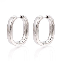 Платинированный Латунные овальные серьги-кольца, Реальная платина, 24x19.5x5 мм