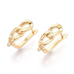 Настоящее золото 18K Латунная фурнитура для хооп серег, без кадмия, без никеля и без свинца, цепочка-оберег, реальный 18 k позолоченный, 21x12.5x7 мм, отверстие : 1.4~1.5 мм, штифты : 1 мм