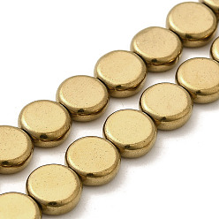 с Золотистым Покрытием Гальванические нити из синтетических немагнитных гематитовых бусин, плоско-круглые, с золотым покрытием, 7x2.5 мм, отверстие : 0.8 мм, около 55 шт / нитка, 15.94'' (40.5 см)