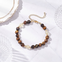 Цитрин Браслеты из натуральных бусин тигрового глаза и цитрина для женщин, 8 дюйм (20.35 см)