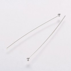 Platinum Rack Plating Brass Ball Head pins, Long-Lasting Plated, Electroplated, Platinum, 50x0.5mm, 24 Gauge, Head: 2mm