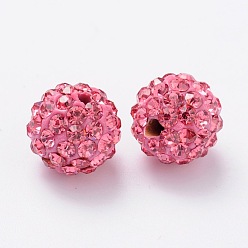 Rose Pave Disco Ball Beads, Polymer Clay Rhinestone Beads, Grade A, Round, Rose, PP14(2~2.1mm), 10mm, Hole: 1.0~1.2mm