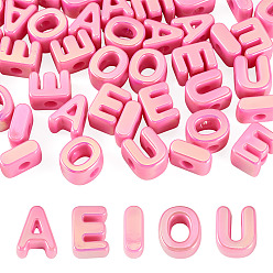 Rose Foncé 50 pcs 5 styles placage uv perles acryliques opaques, iridescent, lettre aeiou, rose foncé, 20.5x8~18x13.5mm, Trou: 6mm, 10 pcs / style
