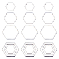 Нержавеющая Сталь Цвет 60 шт. 3 размеры 304 соединительное кольцо из нержавеющей стали, шестиугольник, цвет нержавеющей стали, 13.5~20x12~22.5x0.8 мм, 20шт / размер