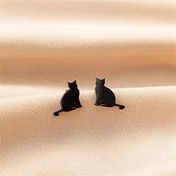 Черный Серьги шпилька нержавеющая сталь, форма собаки, чёрные, 8x9 мм