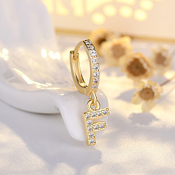 Letter F Латунные серьги-кольца из прозрачного кубического циркония, золотые, Буква F, 24x7 мм