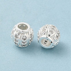 Серебро Реечное покрытие латунь микро паве кубический цирконий европейские бусины, долговечный, без свинца и без кадмия, рондель, серебряные, 11.5x10.5 мм, отверстие : 4.7 мм