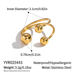 Золотой 304 Кольца-манжеты из нержавеющей стали с шариками в форме бусин для женщин, золотые, внутренний диаметр: 21 мм
