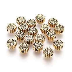 Antique Golden Tibetan Style Alloy Beads, Lead Free and Cadmium Free, Flower, Antique Golden, 5.5x5.5x3mm, Hole: 1mm