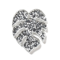 Серый Акриловые подвески, золотой фольгой, подвески из тропических листьев, серые, 24.5x19.5x2 мм, отверстие : 1.6 мм