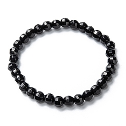 Schwarz Glasperlen Armbänder strecken, facettiert, Runde, Schwarz, Perlen: 5.5~6 mm, Innendurchmesser: 2-1/8 Zoll (5.3 cm)