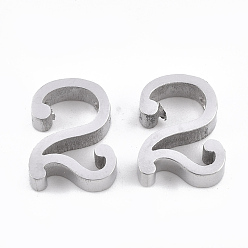 Number Tarnish Resistant 304 Stainless Steel Pendants, Number, Stainless Steel Color, Num.2, 12x9.5x3mm, Hole: 1.8mm