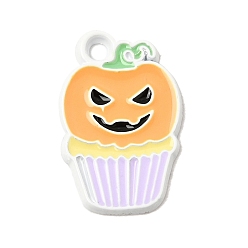 Pumpkin Halloween Alloy Enamel Pendants, Platinum, Pumpkin Charms, 18x11.5x1.5mm, Hole: 2mm