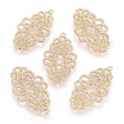 Настоящее золото 18K Латунные подвески, филигранная фурнитура, без никеля , цветок, реальный 18 k позолоченный, 32.5x18x1 мм, отверстие : 1.2 мм