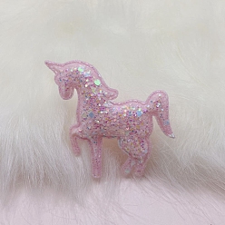 Pink Unicorn PVC Paillette Cabochons, DIY for Hair Accessories, Pink, 60x55mm