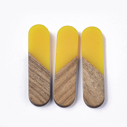 Yellow Transparent Resin & Walnut Wood Cabochons, Oval, Yellow, 45x11x3~4mm