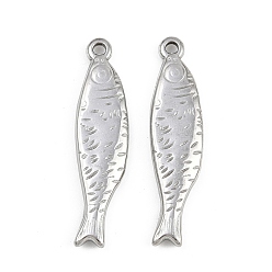 Нержавеющая Сталь Цвет 304 подвески из нержавеющей стали, очарование рыбы, анти-тускнение, цвет нержавеющей стали, 41x10x3.5 мм, отверстие : 1.8 мм