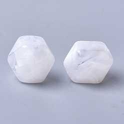 White Acrylic Beads, Imitation Gemstone Style, Polygon, Clear & White, 11.5x10x10mm, Hole: 2mm, about 428pcs/500g