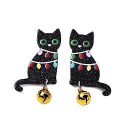 Cat Shape Рождественские тематические акриловые подвески, с железной фурнитурой, форма кошки, 45x26x2 мм, отверстие : 1.2 мм