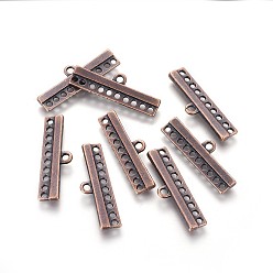 Красная Медь Коннекторы тибетского стиля, компоненты для люстры, прямоугольник / бар, без кадмия, без никеля и без свинца, Красная медь, 9x28x2.5 мм