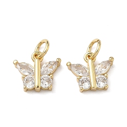 Настоящее золото 16K Латунные микропаве прозрачные кубические циркониевые подвески, бабочки прелести, реальный 16 k позолоченный, 9x10.5x3 мм, Перейти кольцо: 5x1 мм, внутренний диаметр: 3.5 мм