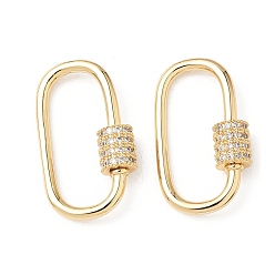 Oval Латунь микропаве прозрачный кубический цирконий винт карабин брелоки, без кадмия, без никеля и без свинца, реальный 18 k позолоченный, овальные, 25.5x13~14.5x2 мм