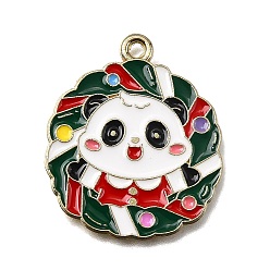 Christmas Wreath Подвески из эмали и сплава, золотые, Рождественская серия, панда, Рождественский венок, 26x22x1 мм, отверстие : 1.8 мм