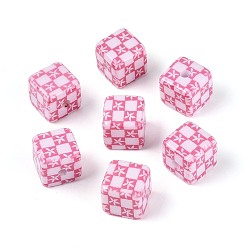 Цветок Непрозрачные акриловые бусины с лазерной печатью, кубические, цветок, 14x14x14 мм, отверстие : 3.2 мм