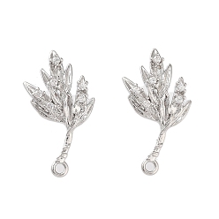 Real Platinum Plated Brass Micro Pave Cubic Zirconia Stud Earring Findings, Cadmium Free & Nickel Free & Lead Free, Leaf, Real Platinum Plated, 21x12mm, Hole: 1.4mm, Pin: 0.8mm