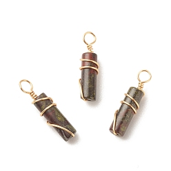 Кровь драконов Натуральные подвески для крови дракона, из экологически чистой латунной проволоки с покрытием из настоящего золота 18k, колонка, 19.5~20x5~5.5 мм, отверстие : 2.4~2.8 мм