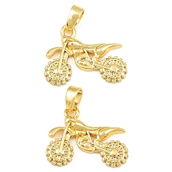 Real 18K Gold Plated Brass Micro Pave Clear Cubic Zirconia Pendants, Motorbike Charms, Real 18K Gold Plated, 14x18x2mm, Hole: 5x2mm