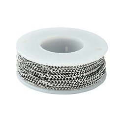 Stainless Steel Color 304 Stainless Steel Curb Chain Twist Link Chains, Unwelded, Faceted, Stainless Steel Color, 3x2.2x1mm