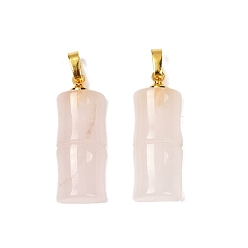 Золотой Природного розового кварца подвески, подвески из бамбуковых палочек с латунными дужками, золотые, 26.5x10x6 мм, отверстие : 7x4 мм