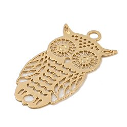 Light Gold Rack Plating Brass Hollow Out Connector Charms, Long-Lasting Plated, Owl Etched Metal Embellishments, Light Gold, 24x13x0.3mm, Hole: 1.8mm
