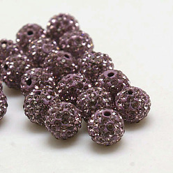 Фиолетовый Бусины с класс А стразами, pave disco бусины, cmолы и каолина, круглые, фиолетовые, 10 мм, отверстие : 1.5 мм