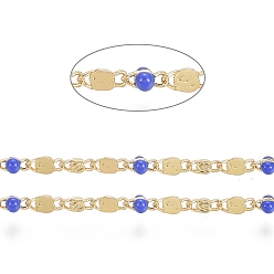 Blue Handmade Brass Lumachina Chains, Snail/Scroll Chains, with Enamel and Spool, Soldered, Long-Lasting Plated, Real 18K Gold Plated, Blue, 3x2x1mm, 3x2x2mm, about 32.8 Feet(10m)/roll