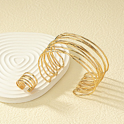 Золотой Наборы из многослойных браслетов-манжет и колец-манжет из сплава, золотые, внутренний диаметр: 70 мм