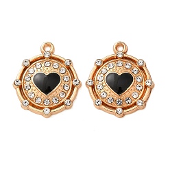 Золотой Подвески из эмали и сплава, со стразами, плоский круглый с сердечками, золотые, 21x18x2.5 мм, отверстие : 1.5 мм