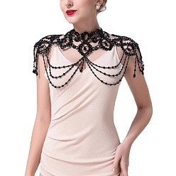 Черный Акриловые искусственные жемчуга свадебные плечевые цепи, свадебная накидка из цветочного кружева, чёрные, 300 мм