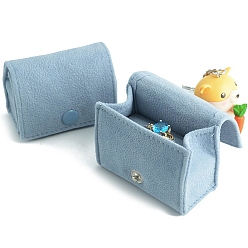 Светло-Голубой Вельветовые коробки для хранения колец, портативный дорожный футляр для колец, серьги-гвоздики, форма сумки, Небесно-голубой, 6x3x4 см