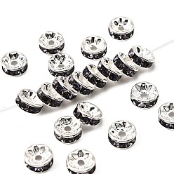 Tanzanite Brass Rhinestone Spacer Beads, Grade A, Straight Flange, Silver Color Plated, Rondelle, Tanzanite, 8x3.8mm, Hole: 1.5mm