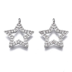Platinum Brass Micro Pave Clear Cubic Zirconia Pendants, Star, Platinum, 16x14.5x1.5mm, Hole: 1mm