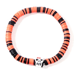 Белый Браслеты из полимерной глины хейши на Хэллоуин, пластиковые украшения для женщин, плоские круглые с черепом, белые, 6.89 дюйм (17.5 см)