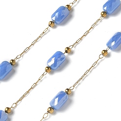 Васильковый 316 хирургические звенья из нержавеющей стали, со стальными и стеклянными бусинами, пайки, реальный 18 k позолоченный, васильковый, 2.5x1x0.5 мм, около 16.40 футов (5 м) / рулон