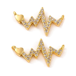 Настоящее золото 18K Шармы-соединители из латуни с микропаве из прозрачного кубического циркония, пульсирующие ссылки, реальный 18 k позолоченный, 11.1x18.3x1.6 мм, отверстие : 0.8 мм