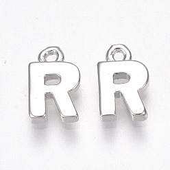 Letter R Brass Charms, Letter, Nickel Free, Real Platinum Plated, Letter.R, 8x5x1.5mm, Hole: 0.8mm